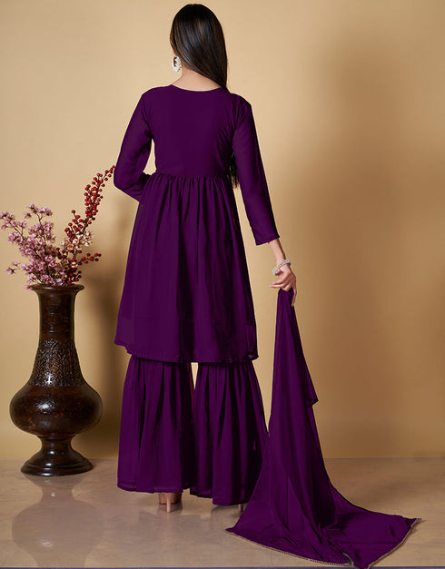 stylish purple georgette designer party wear readymade salwar suit with purple georgette pr-prt19219 Back View